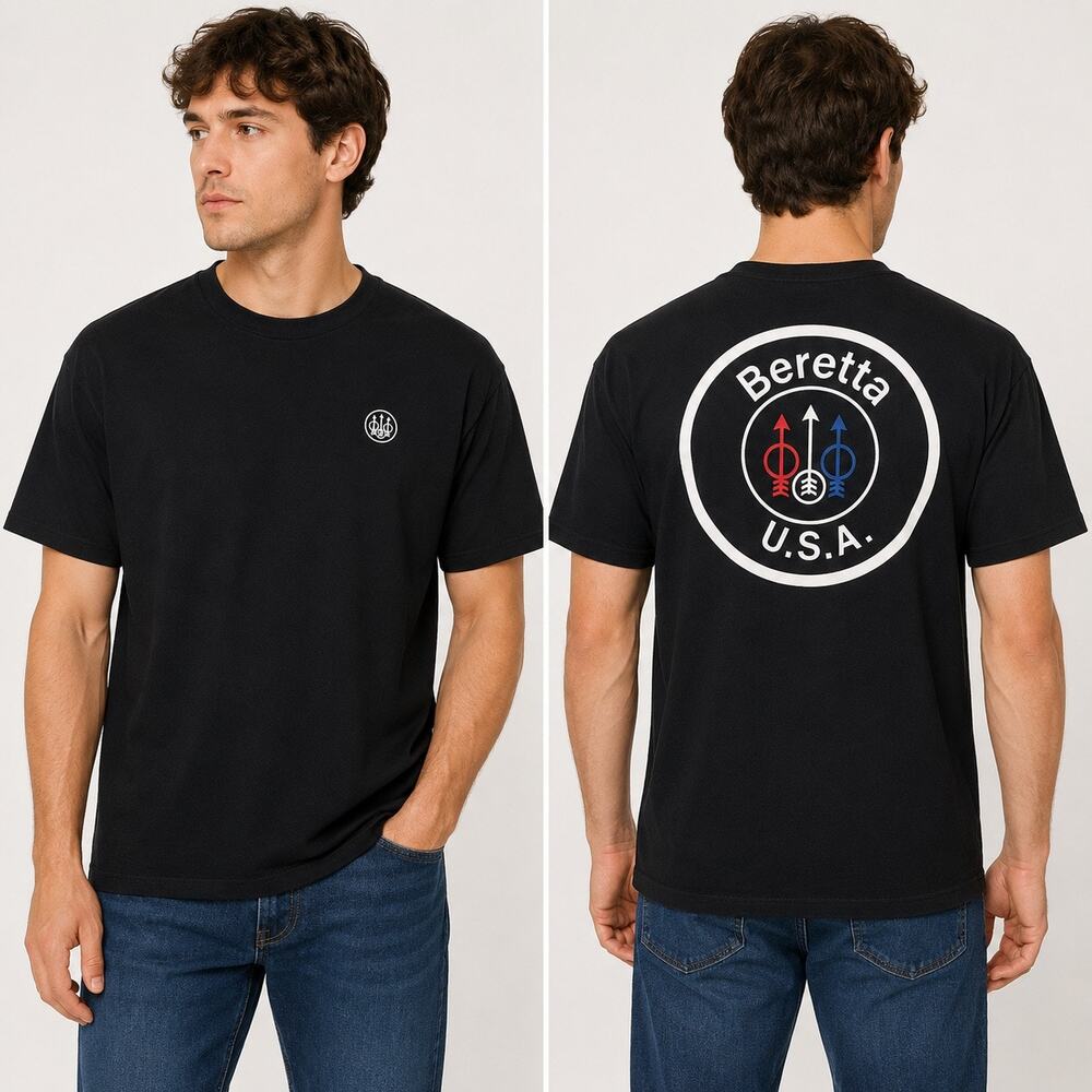 Beretta Mens T Shirt Large Black Logo Graphic Tee Cotton